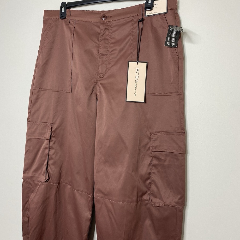 BCBG Generation Parachute Jogger Baggy Wide‎ Leg Pants Sz XXXL Dusty Mauve Satin - Picture 3 of 15